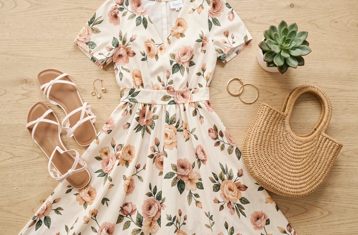 Flatlay de tenues et accessoires de la collection tendance Callmespring pour le printemps