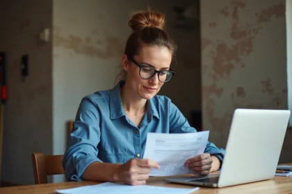 Femme examinant une facture de renovation à la maison