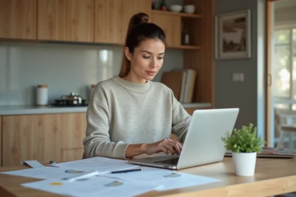 Femme concentrée sur ses dépenses de rénovation dans la cuisine