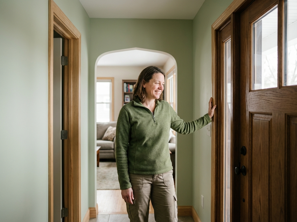 Femme inspectant une porte d