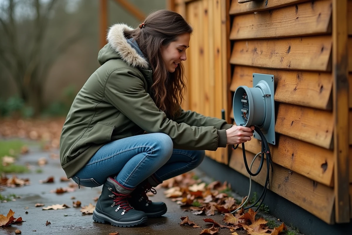 Jeune femme vérifie une boîte de jonction à l