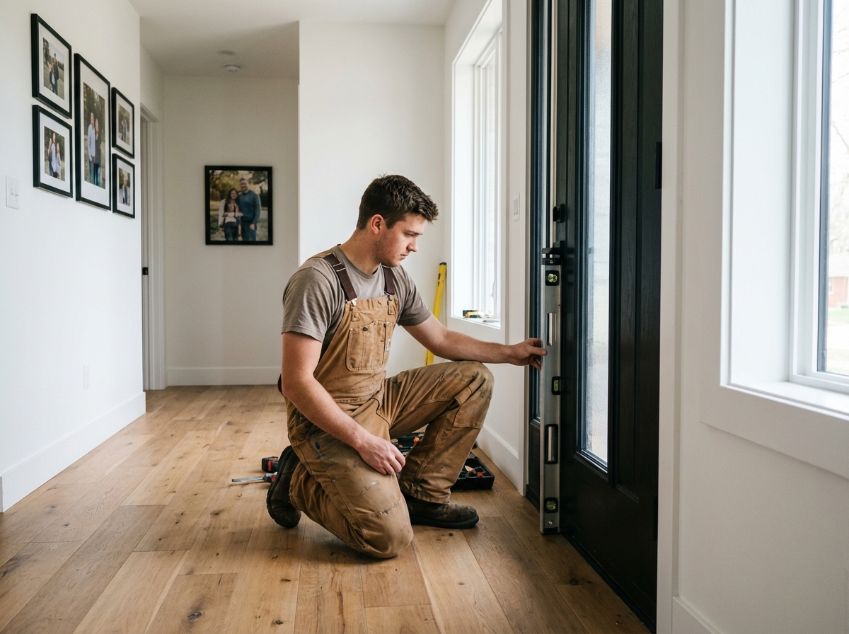 Jeune homme installe une porte d