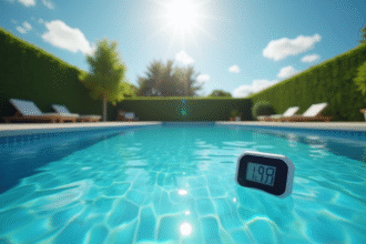 Piscine extérieure moderne avec thermomètre digital flottant