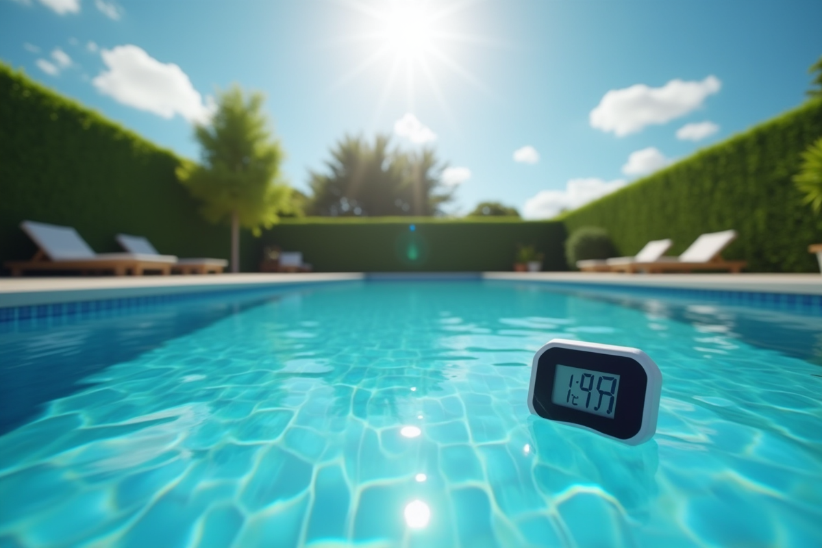 Piscine extérieure moderne avec thermomètre digital flottant