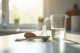 Set de verres et cuillères de cuisine avec liquide
