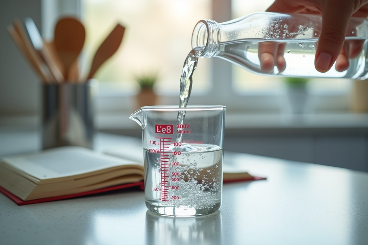 Main versant eau dans un verre mesureur de 800 ml