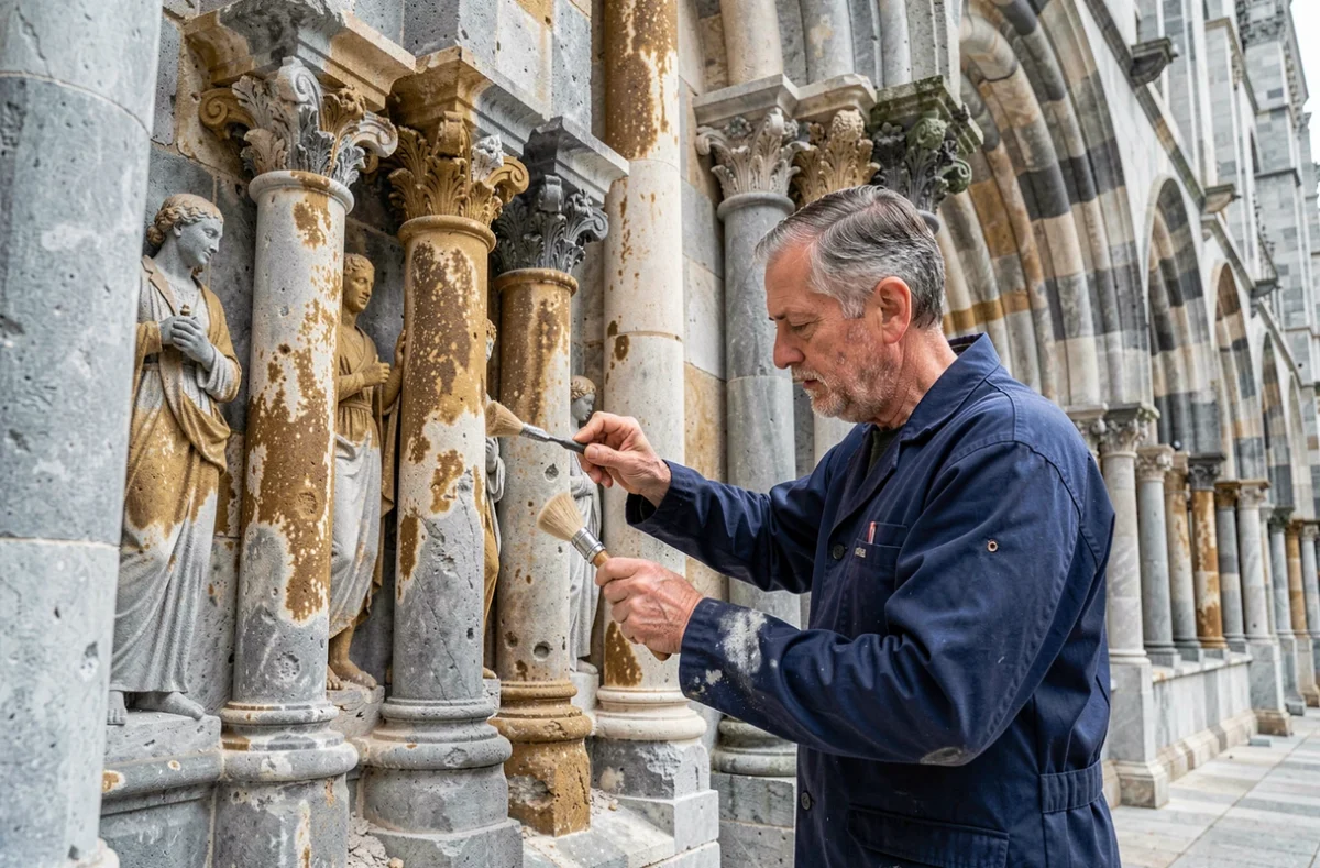 Artisan restaurant des pierres de taille sur une façade patrimoniale à Marseille pour Les Voûtes De La Major